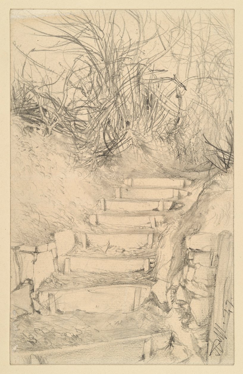 Escalier extérieur envahi par les broussailles - Adolph Menzel