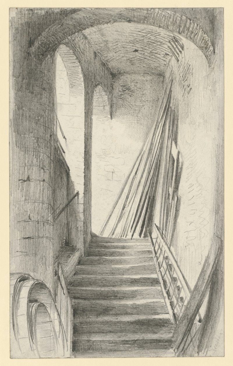 Escalier avec des planches empilées à Dresde - Adolph Menzel