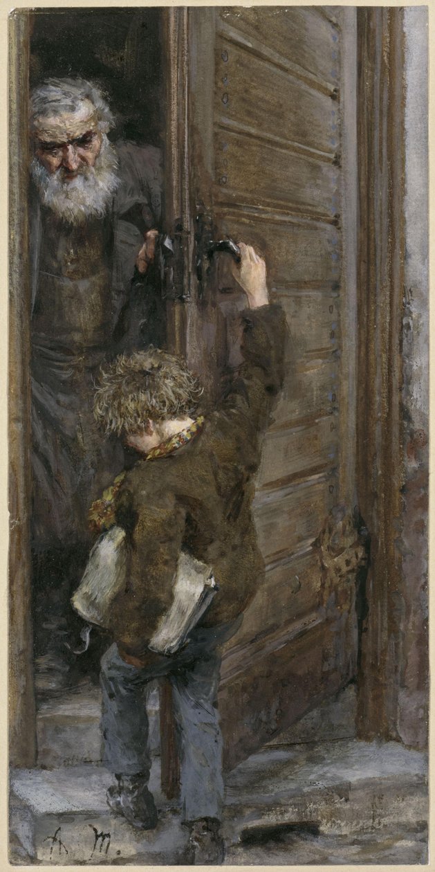 Père et fils à la porte. Extrait de l