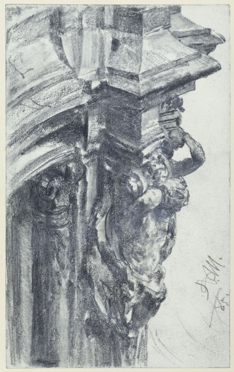 Paire de statues occidentales près du pavillon du rempart du Zwinger à Dresde, vues depuis la terrasse du rempart - Adolph Menzel