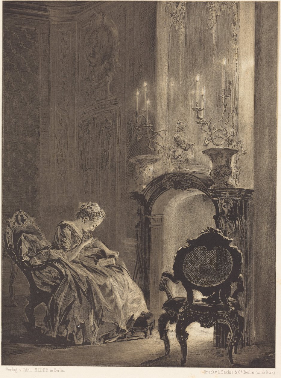 Femme devant un feu - Adolph Menzel