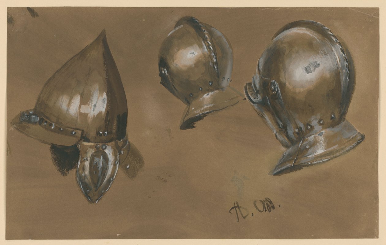 Deux armures de tête et un casque - Adolph Menzel