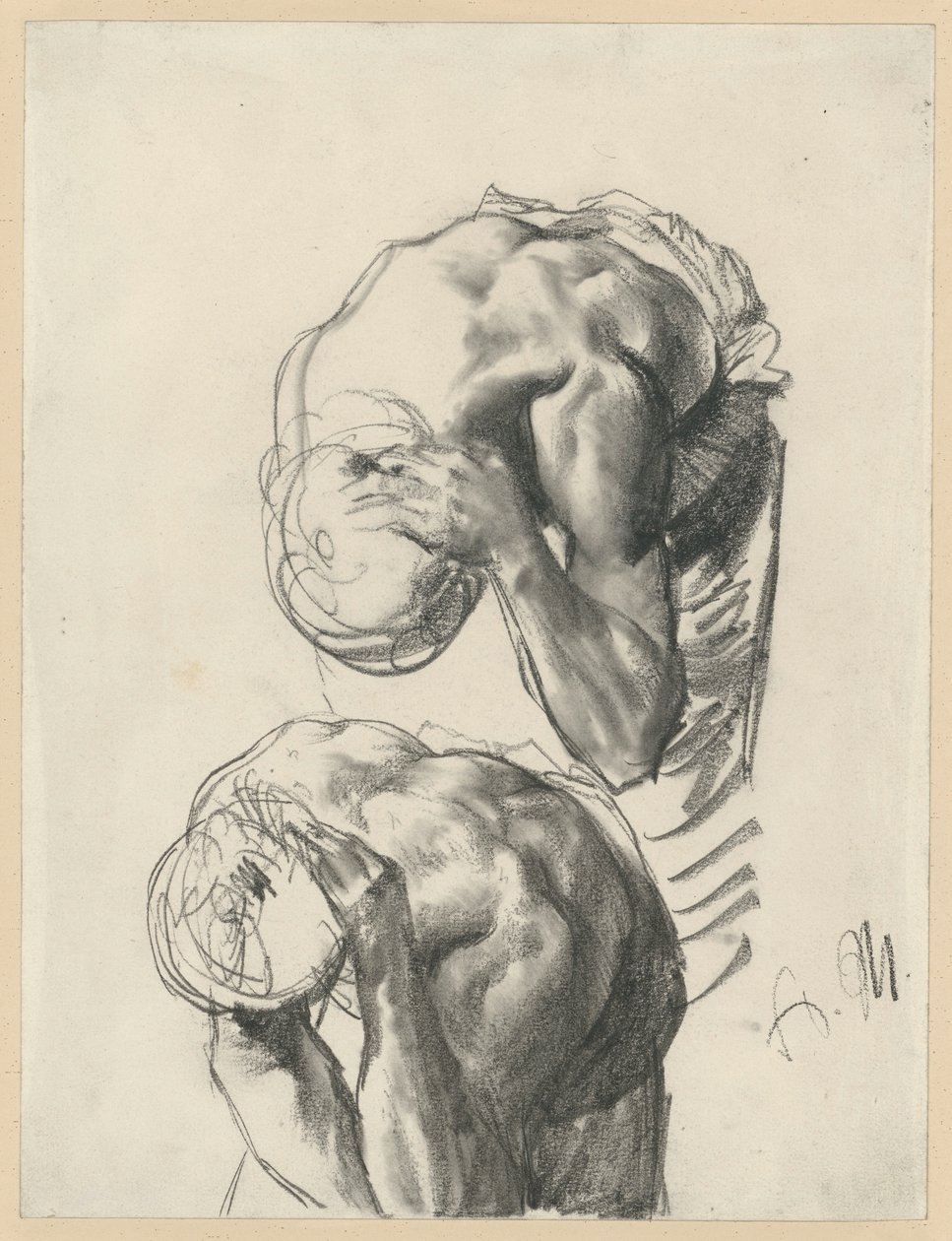 Deux études : ouvrier se lavant. Étude pour « Le laminoir. Cyclopes modernes » - Adolph Menzel