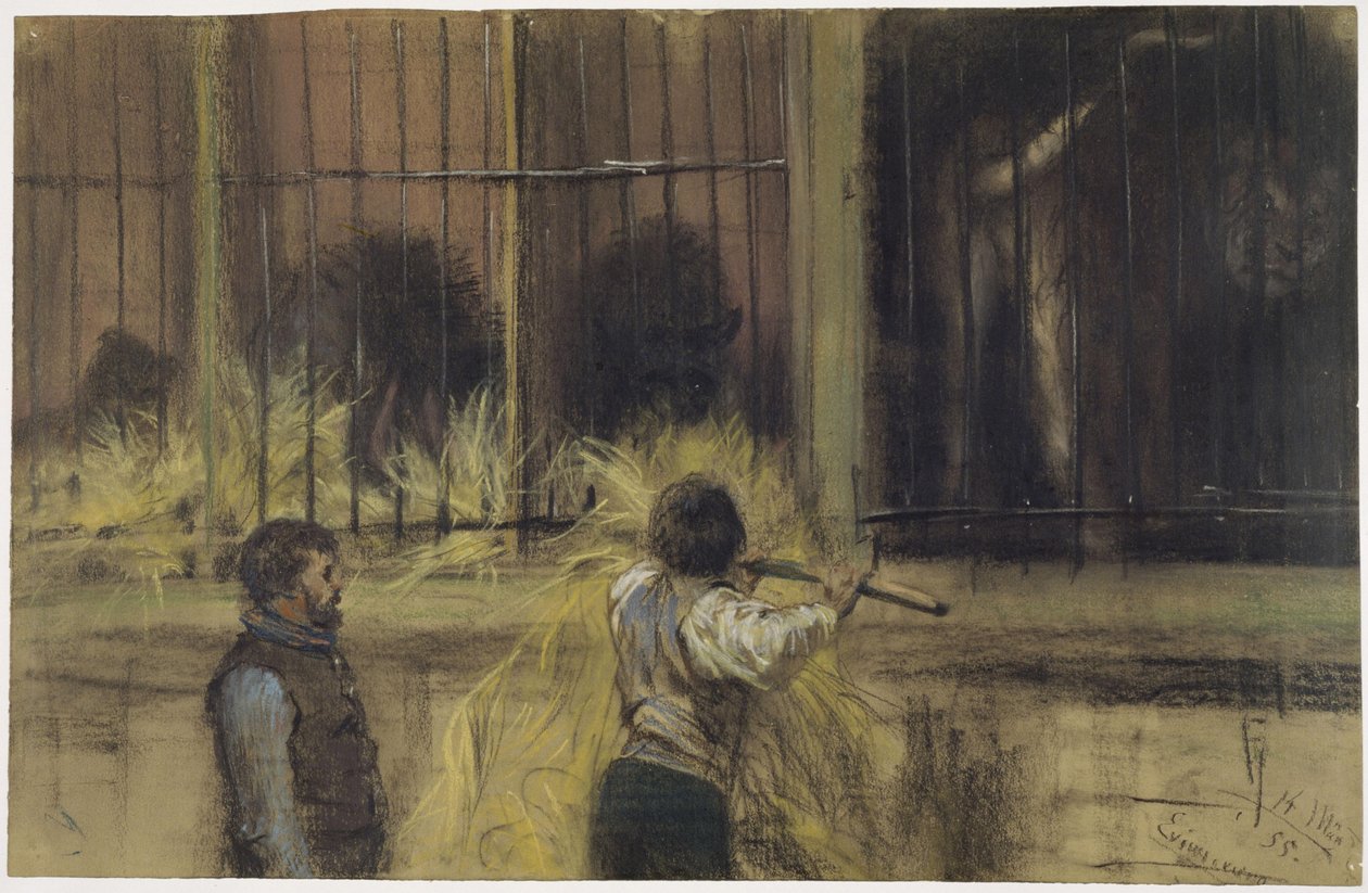 Deux gardiens devant le pavillon des fauves - Adolph Menzel