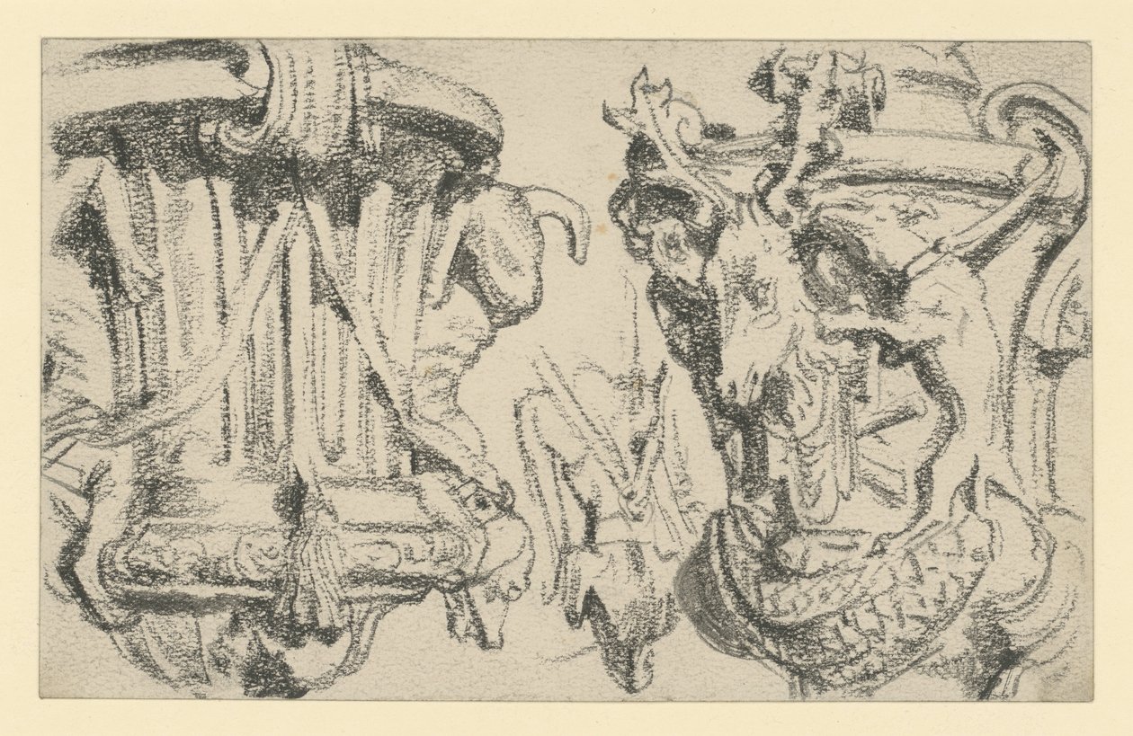 Deux vases posés sur la balustrade de la terrasse du château de Moritzburg, près de Dresde - Adolph Menzel