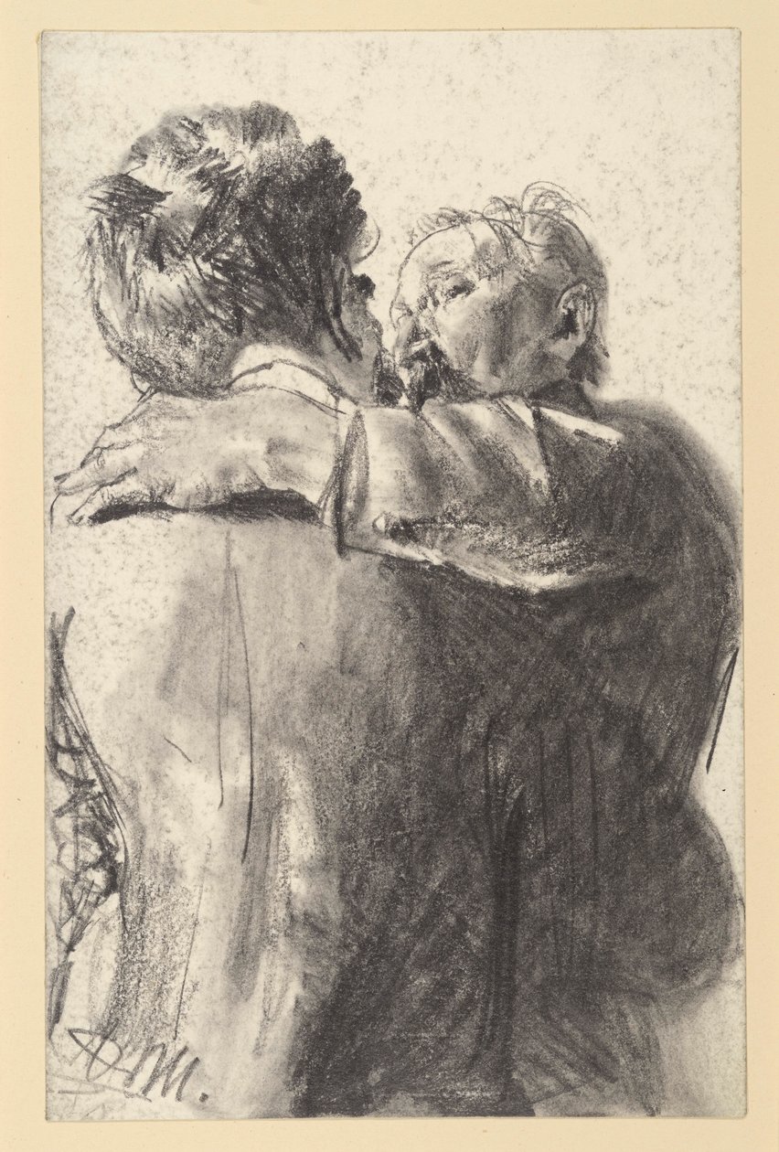 Deux hommes enlacés, vus de dos et de profil - Adolph Menzel
