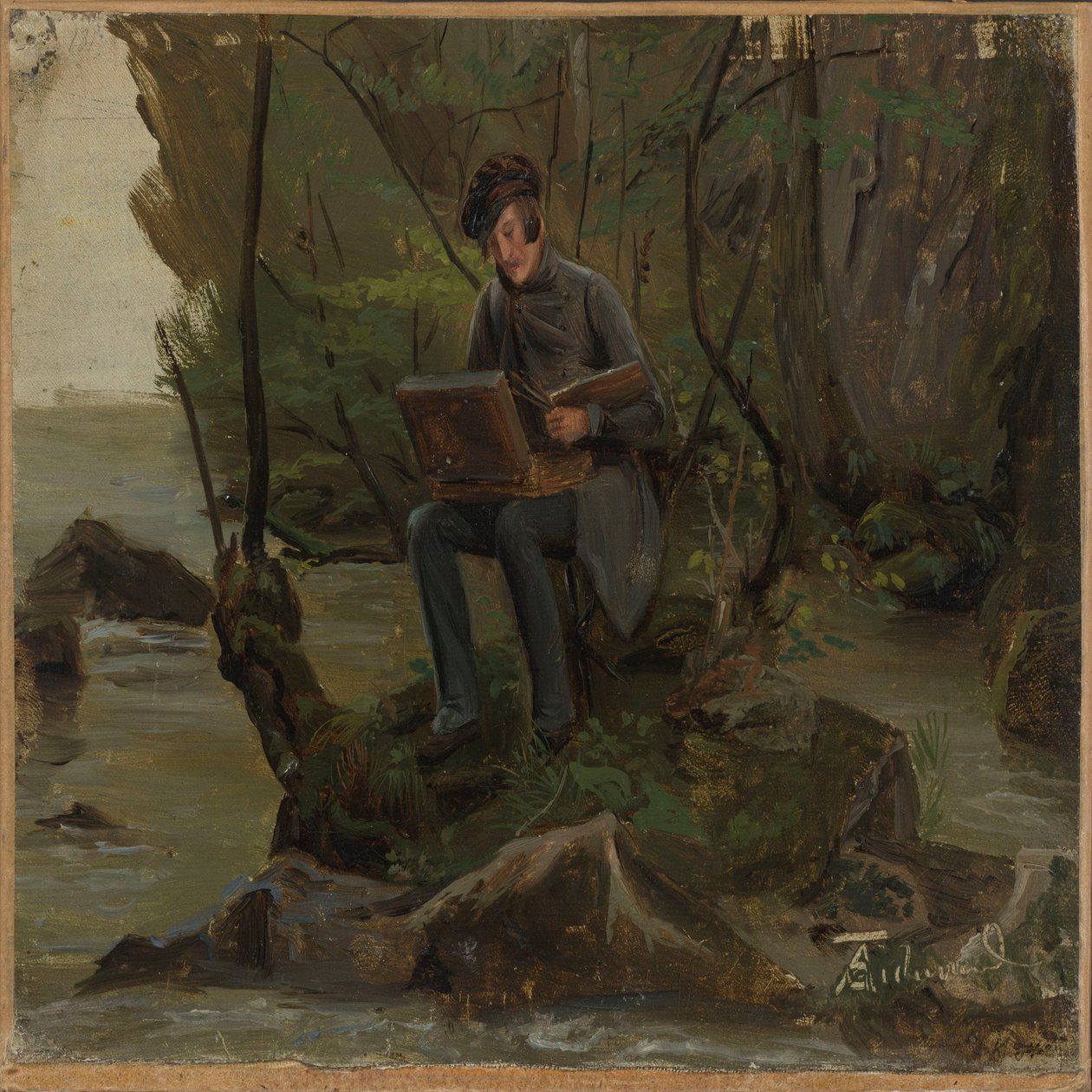 Un peintre à sa boîte de couleurs - Adolph Tidemand