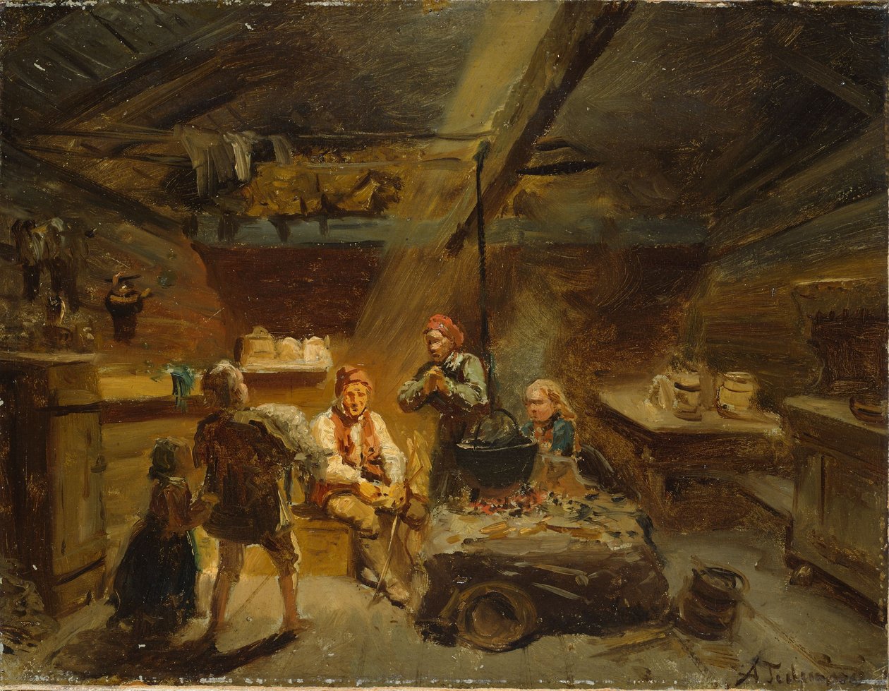 Un garçon qui ramène à la maison un agneau malade - Adolph Tidemand