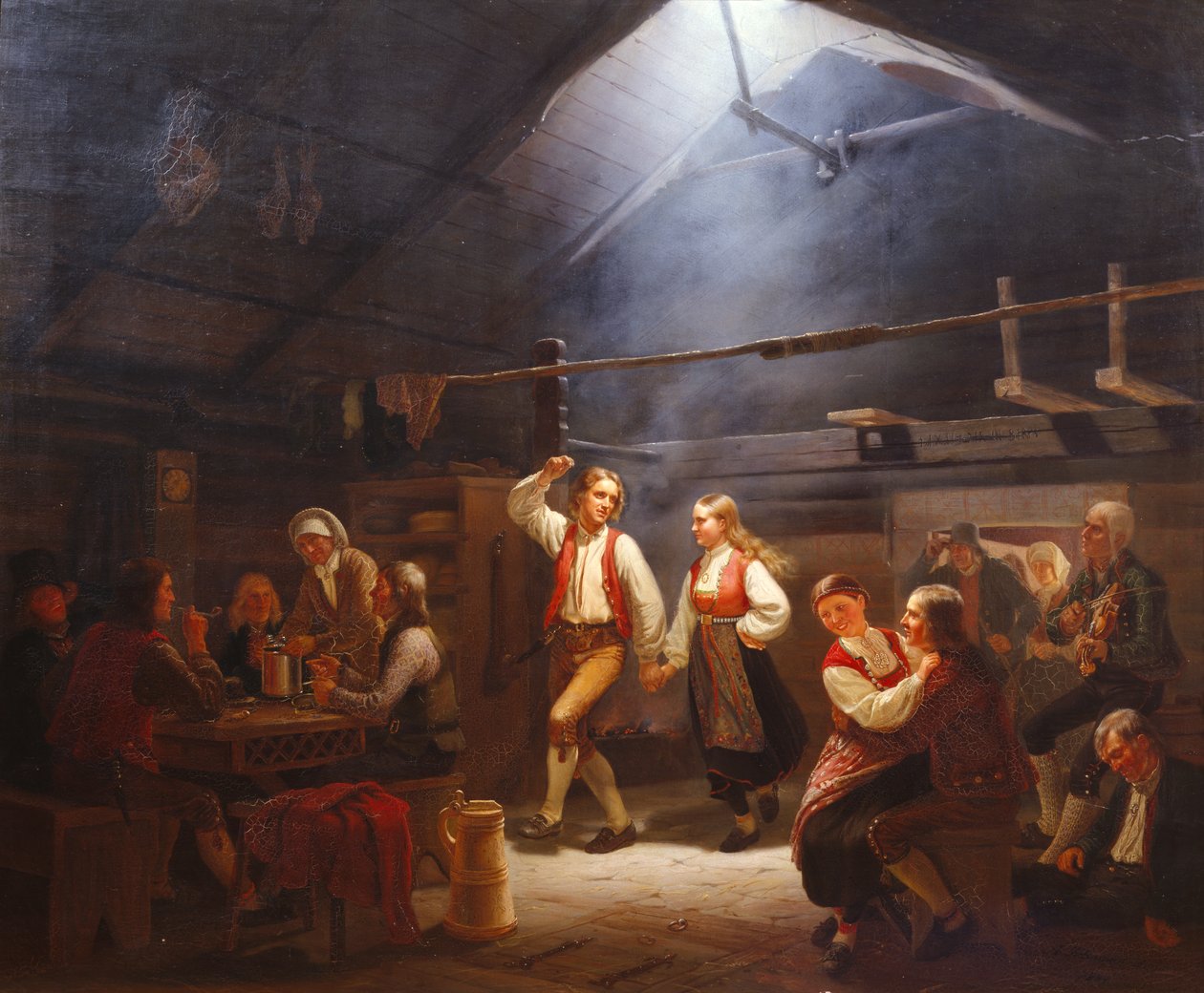 Dimanche après-midi dans un fumoir de Hardangersk (peinture) - Adolph Tidemand