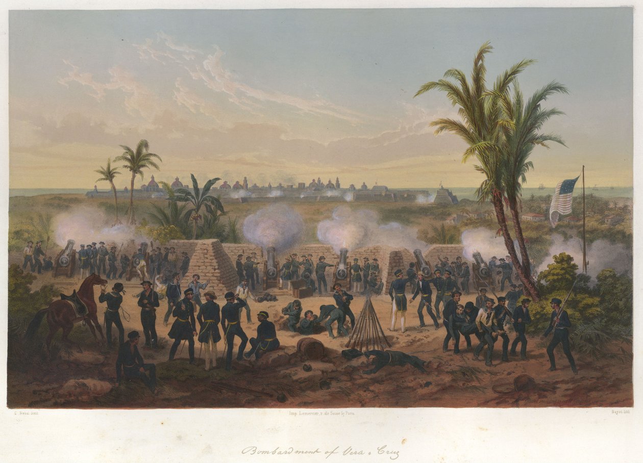 Bombardement de Vera Cruz (mars 1847) pendant la guerre américano-mexicaine. - Adolphe Jean Baptiste Bayot