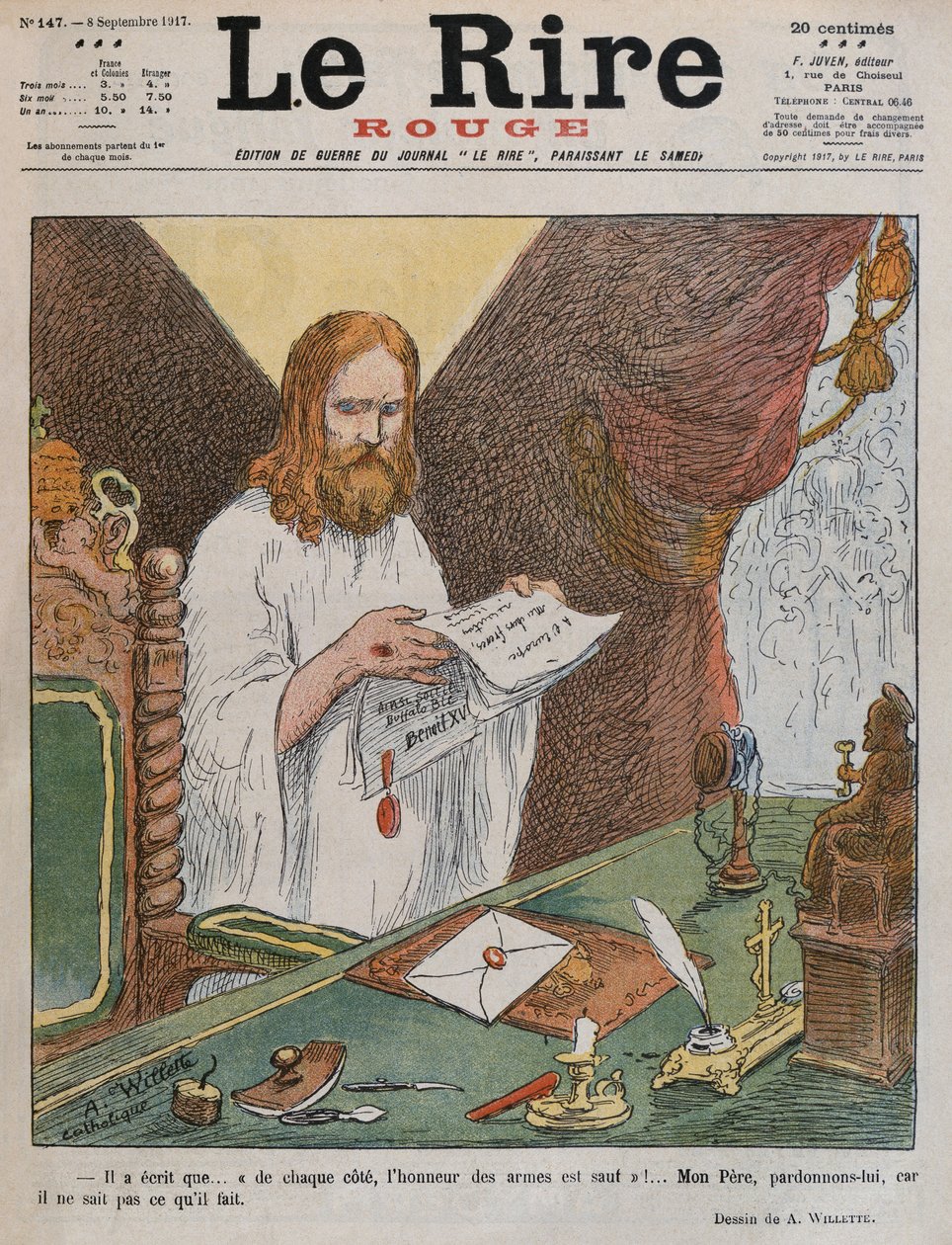 Jésus-Christ lisant le plan de paix émis par le pape Benoît XV, illustration de couverture de 