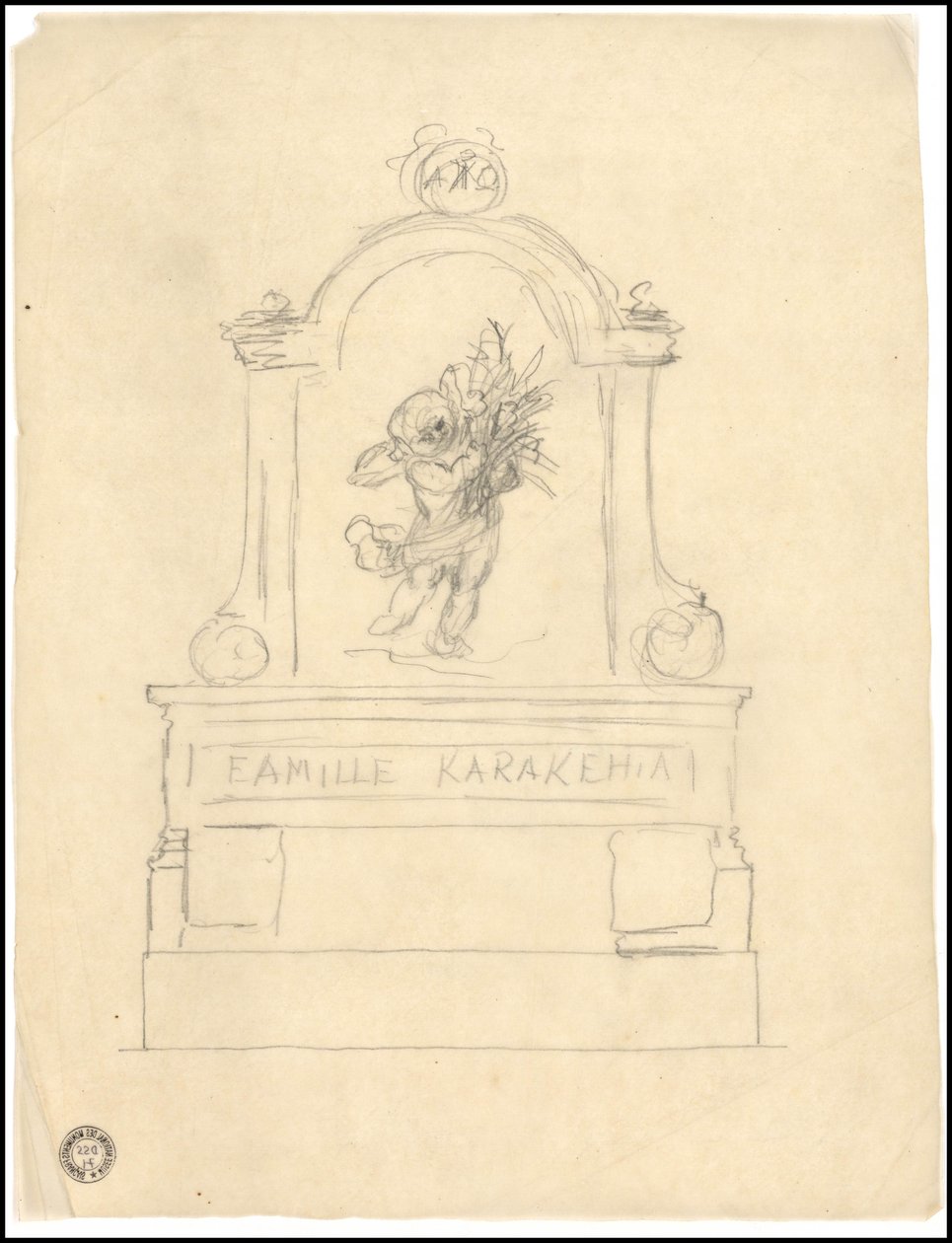 Croquis de tombeau pour la famille Karakehia au cimetière du Père Lachaise à Paris - Adolphe Victor Geoffroy Dechaume