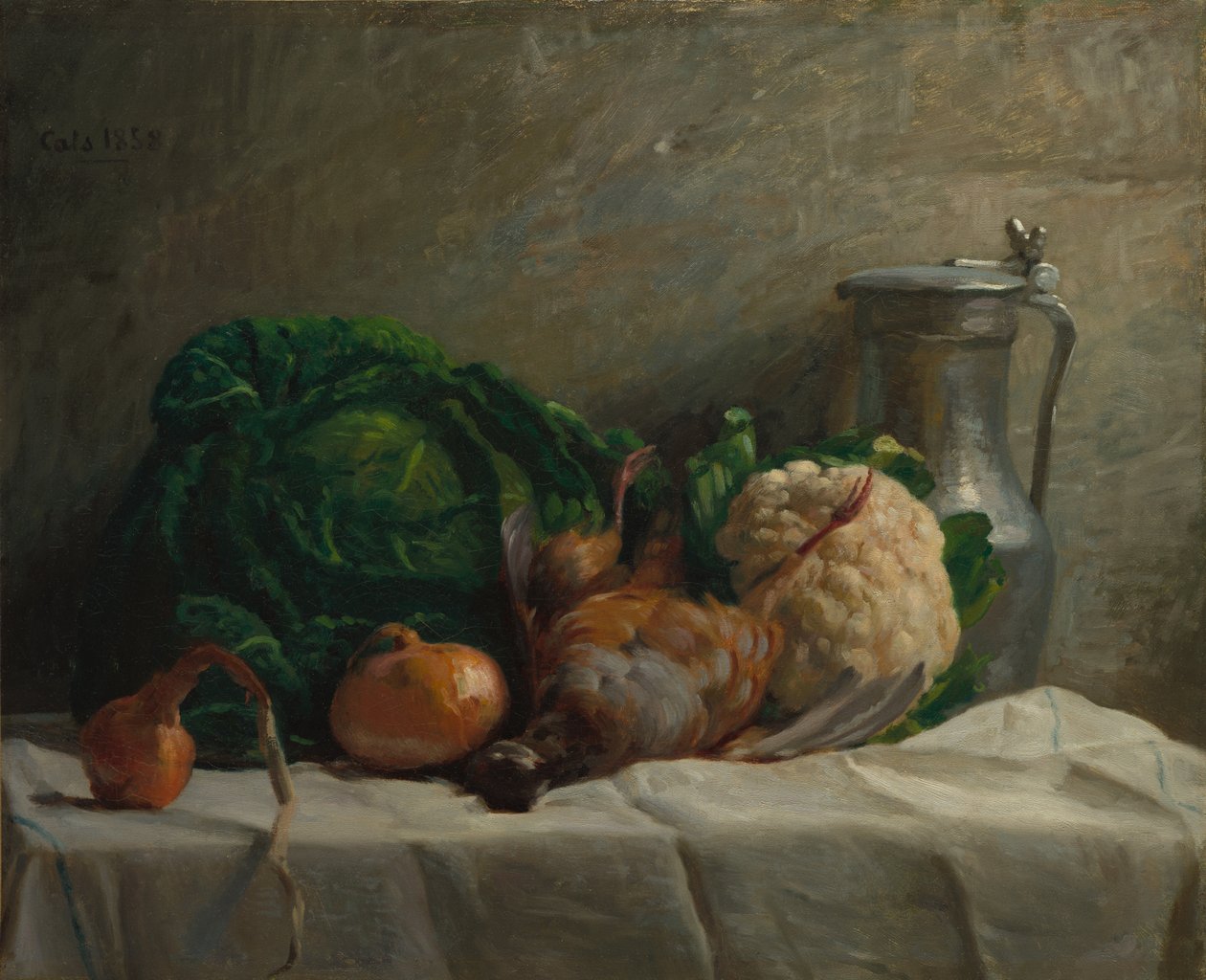 Nature morte avec légumes, perdrix et cruche - Adolphe Felix Cals