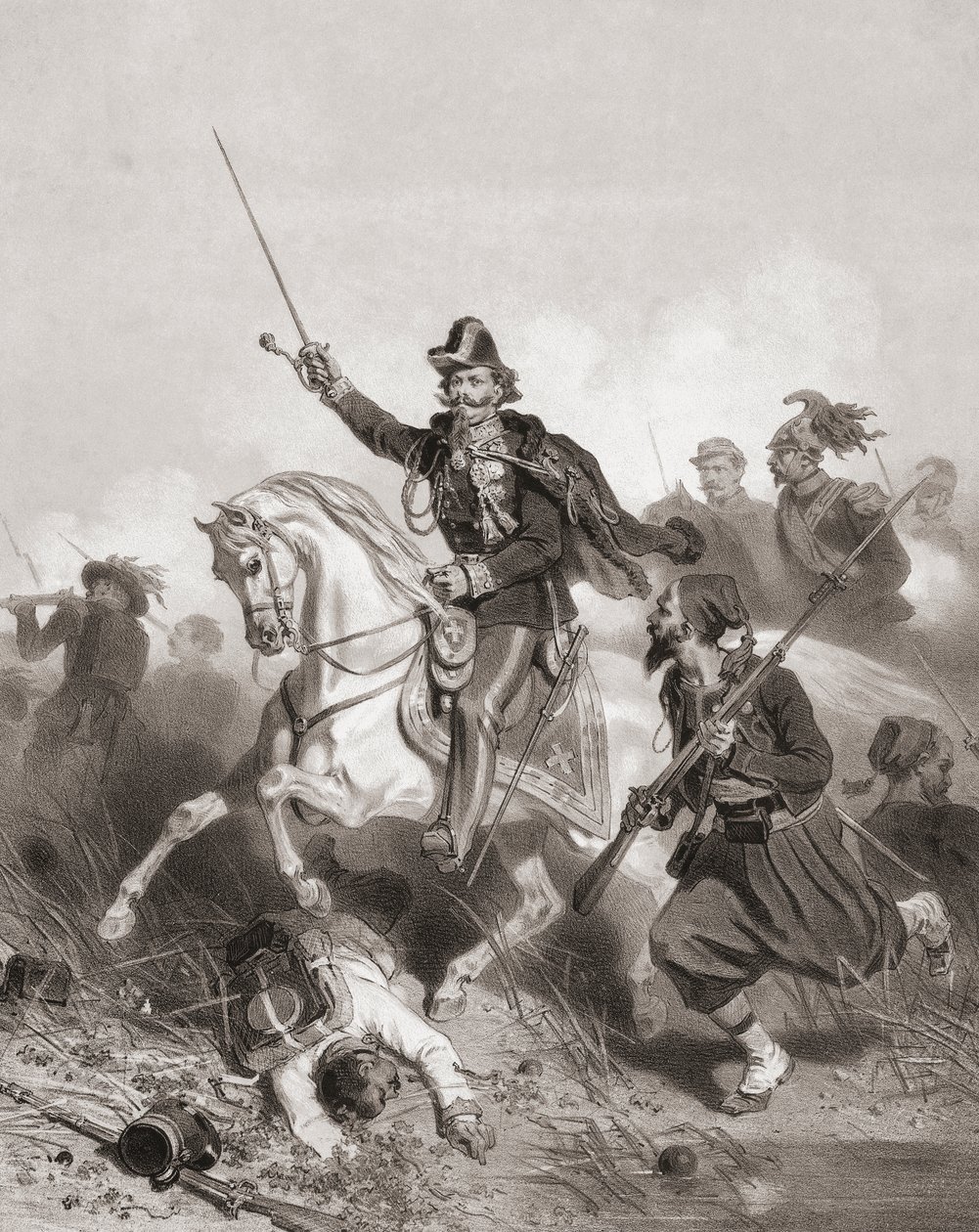 Le roi Victor Emmanuel II à la bataille de Palestro - Adolphe Jean Baptiste (after) Bayot
