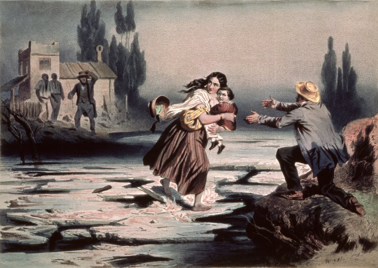 Eliza traversant les glaces de la rivière Ohio vers la liberté, illustration de 