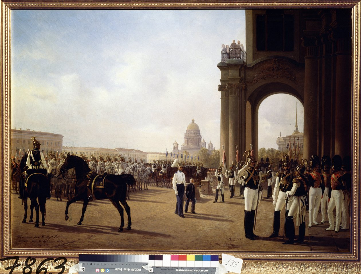 Parade militaire sur la place du palais a Saint Petersbourg - Adolphe Ladurner