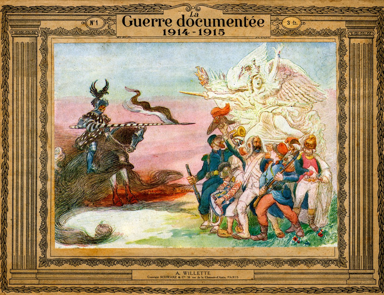 Allégorie du conflit : Les troupes françaises guidées par la Victoire vont à l
