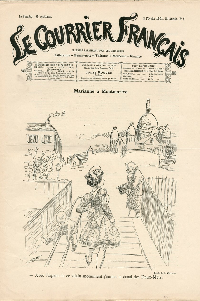 Couverture de "Le Courrier français", numéro 5, Satirique en N & B - Adolphe Leon Willette