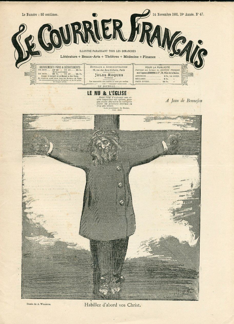 Couverture de "Le Courrier français", numéro 47, Satirique en N & B - Adolphe Leon Willette