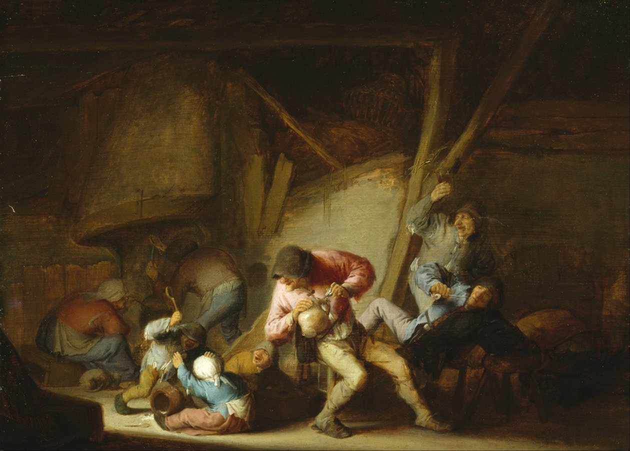 Intérieur avec Figures Buveuses et Enfants Pleurant - Adriaen Jansz. van Ostade