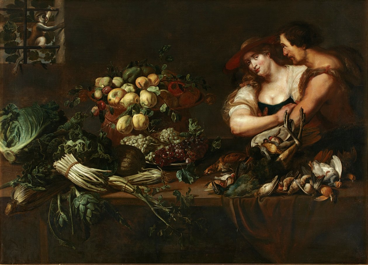 Nature morte de cuisine avec personnages - Adriaen van Utrecht