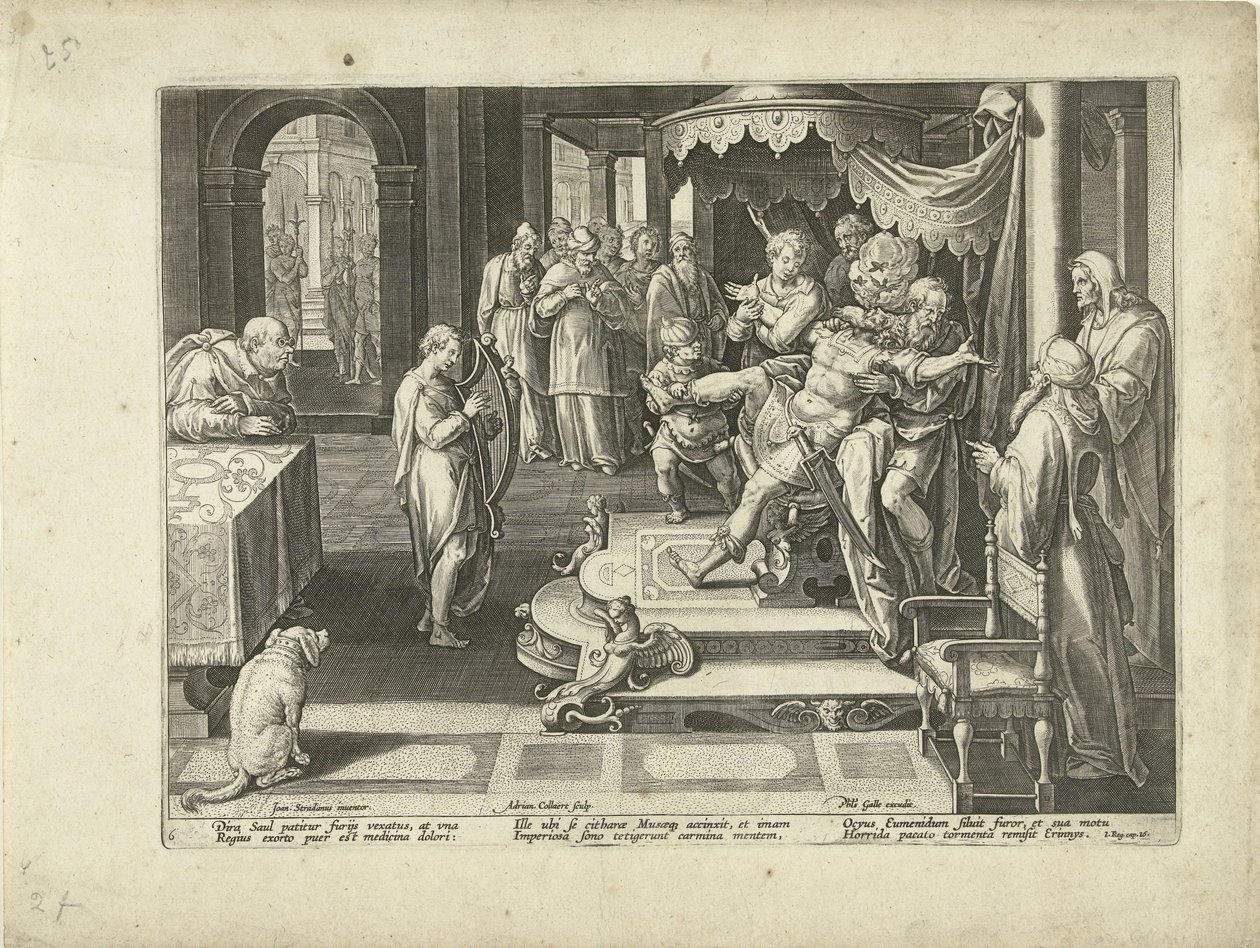 David jouant de la harpe pour le roi Saül - Adriaen Collaert