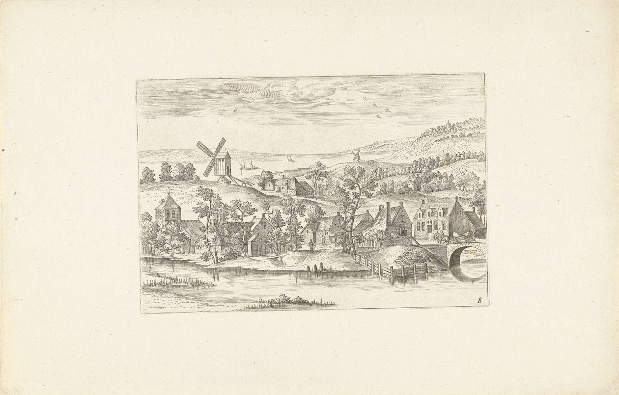 Paysage avec une rivière et un moulin à vent - Adriaen Collaert
