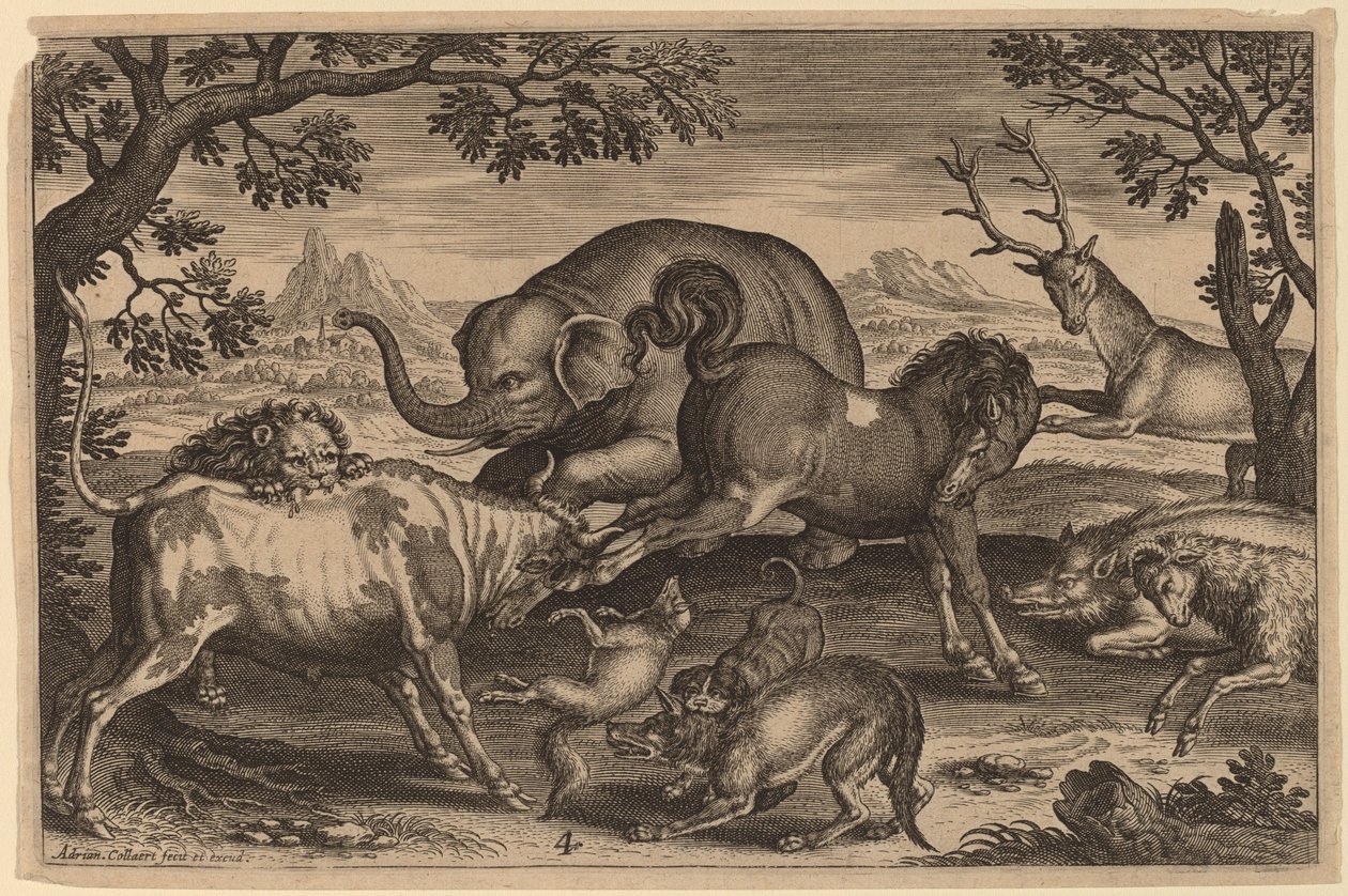 Lion, Taureau, Renard, Loup, Chien, Sanglier, Chèvre, Cheval, Éléphant et Cerf - Adriaen Collaert