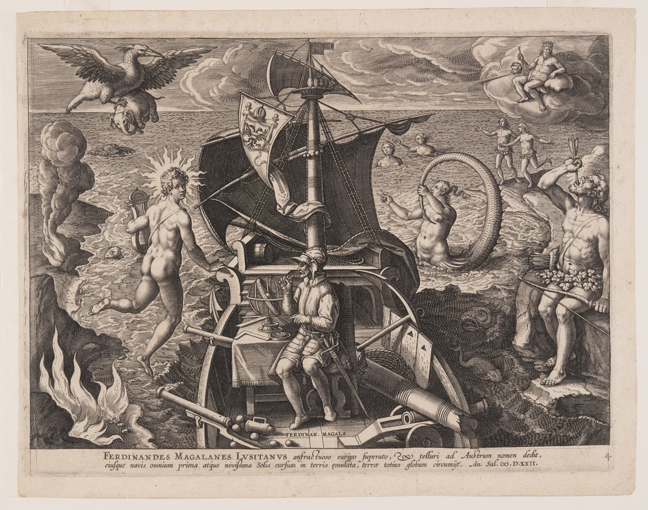Magellan assis sur le pont, tiré de Americae Retectio - Adriaen Collaert