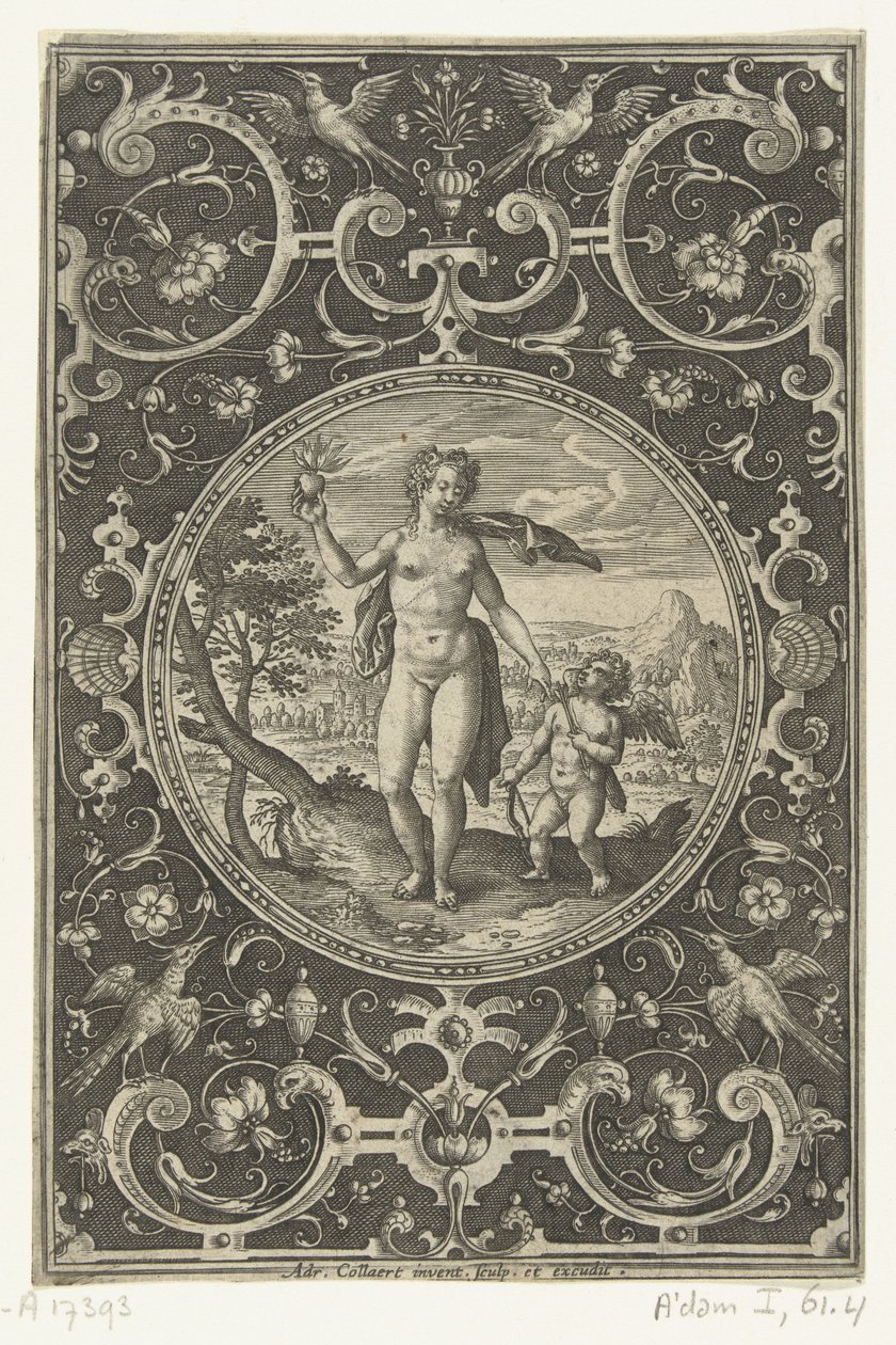 Médaillon avec Vénus tenant la pomme de Paris et Amour à ses côtés (Médaillons avec des figures du Jugement de Paris) - Adriaen Collaert