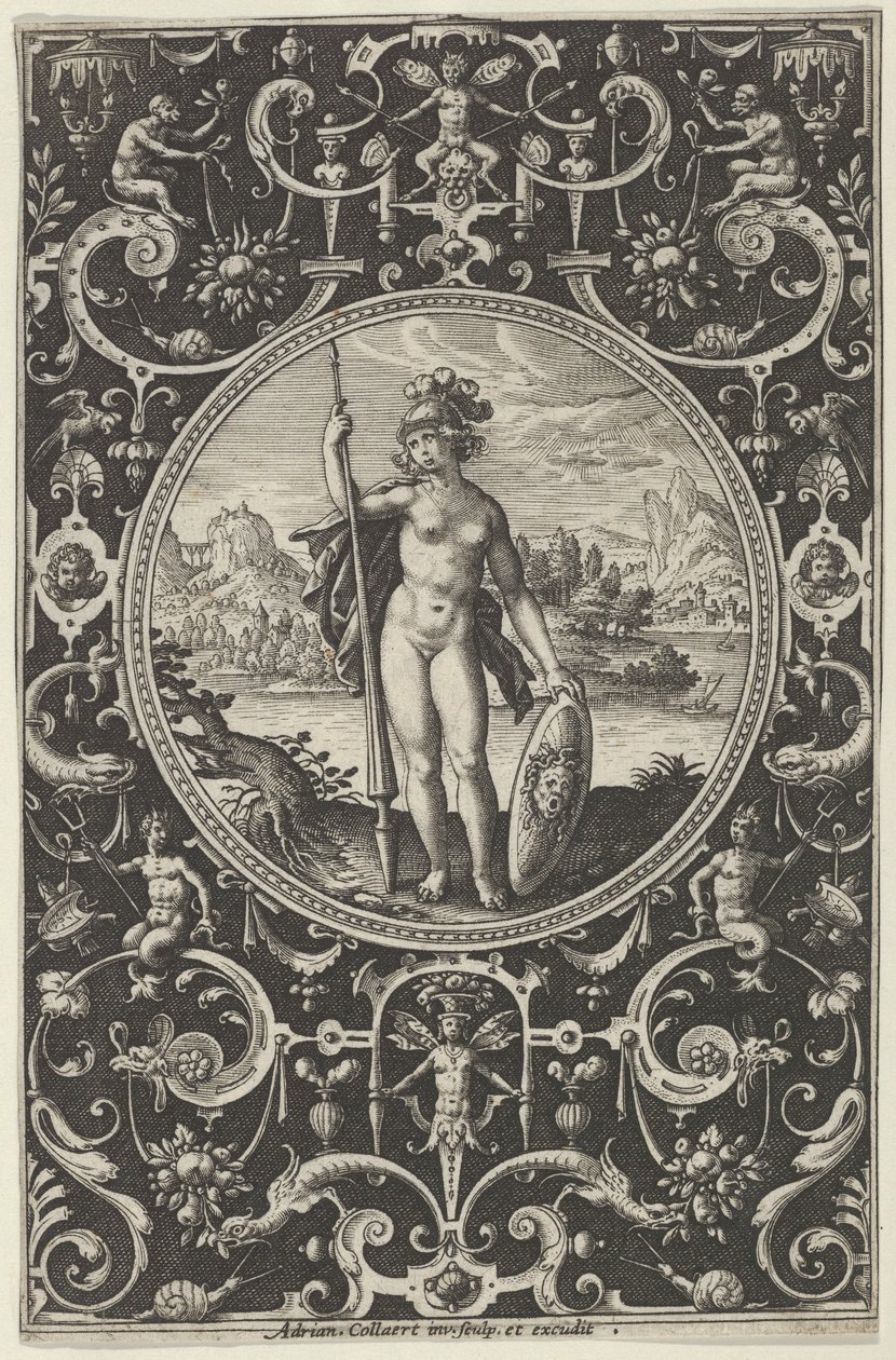 Minerve dans un cadre décoratif avec grotesques, du Jugement de Paris, vers 1580-1600 - Adriaen Collaert