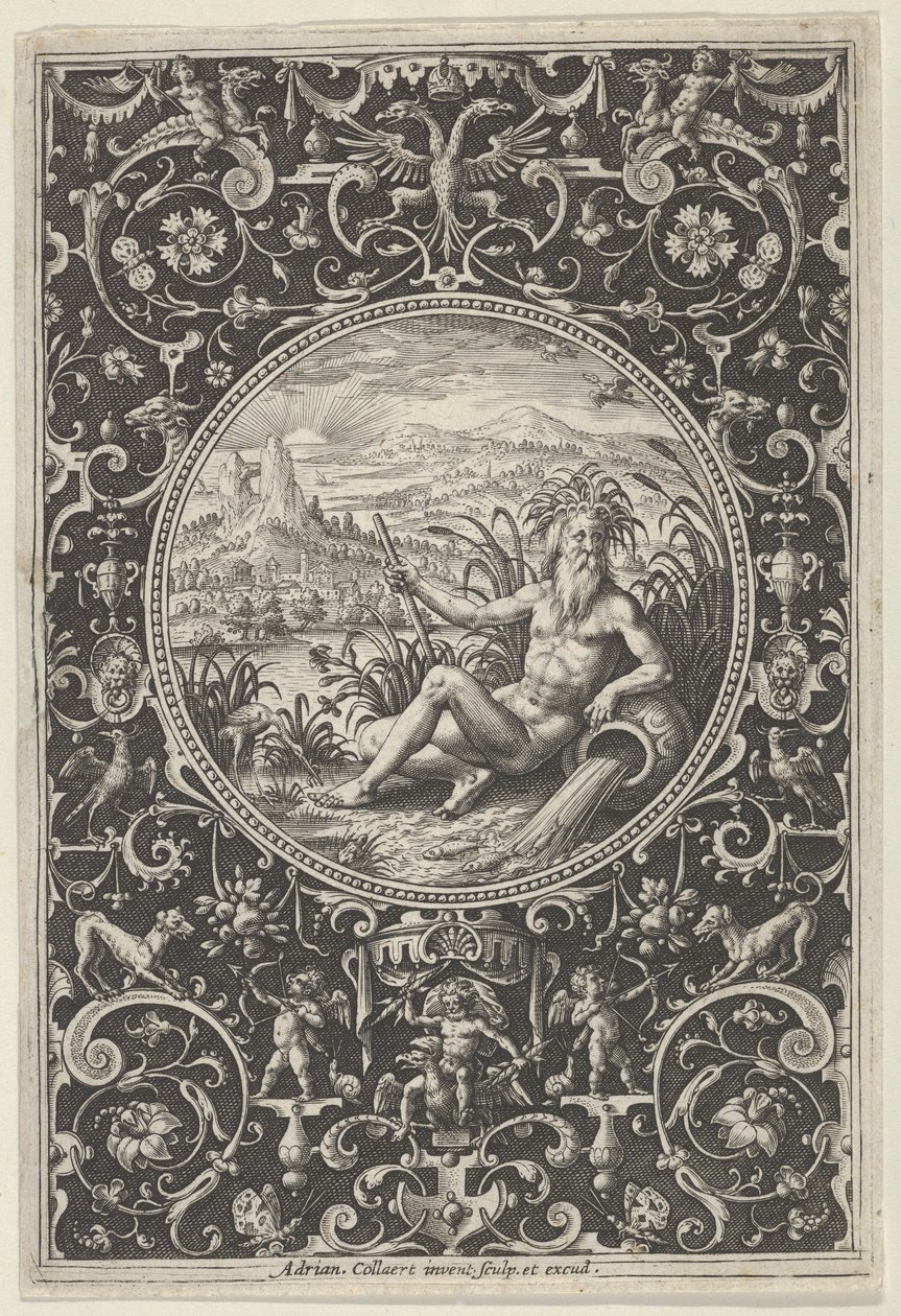 Neptune dans un cadre décoratif avec grotesques, du Jugement de Paris, vers 1580-1600 - Adriaen Collaert