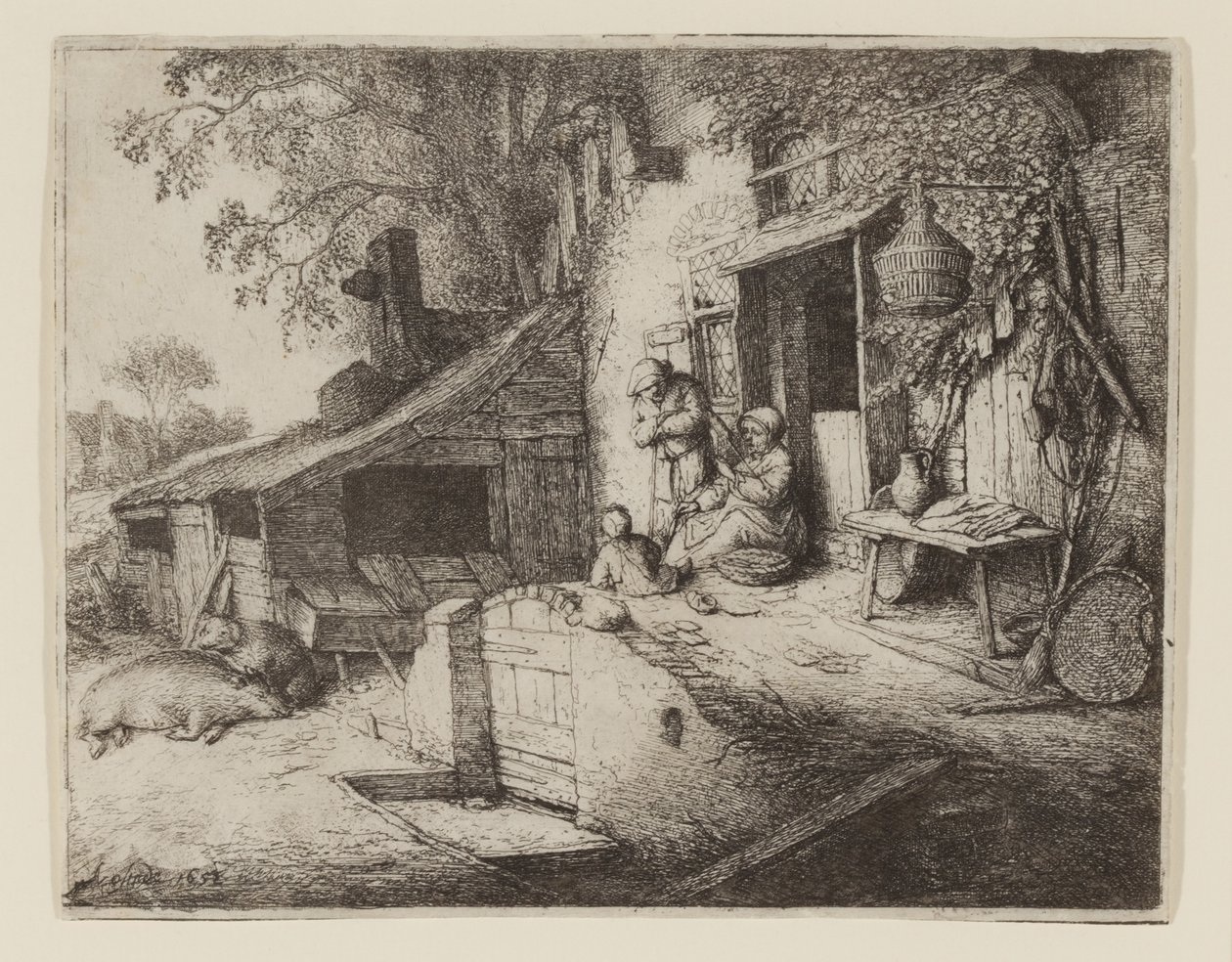 Près de la porte du cottage - La fileuse - Adriaen Jansz. van Ostade