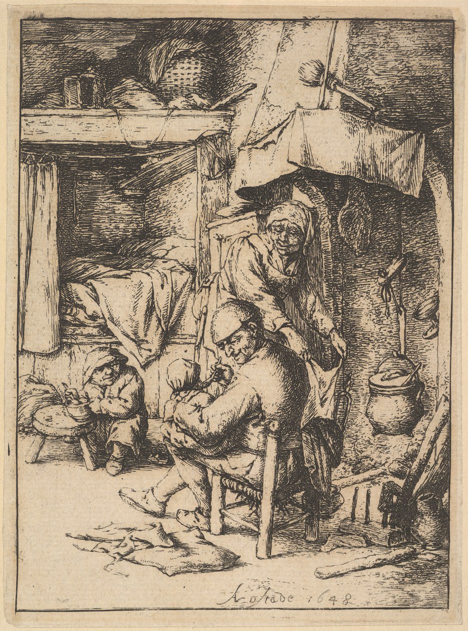 Père de famille donnant du bouillon à son bébé, 1610-85 - Adriaen Jansz. van Ostade