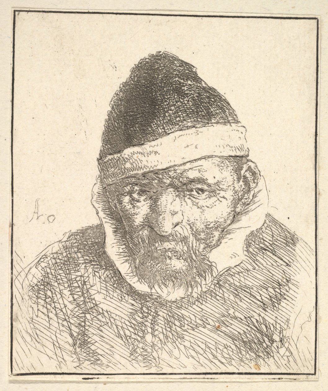 Vieil homme avec col blanc et chapeau pointu - Adriaen Jansz. van Ostade