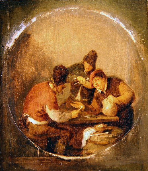 Trois paysans buvant et fumant dans une taverne - Adriaen Jansz. van Ostade