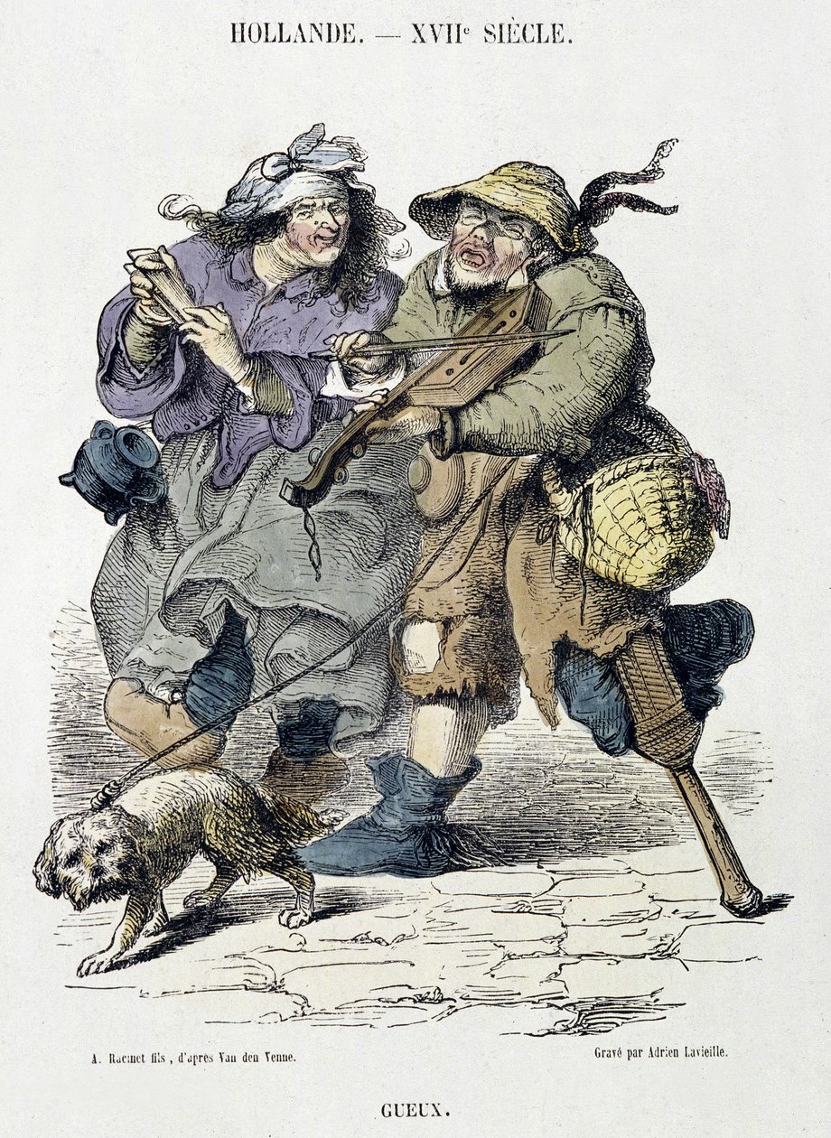 Gueux jouant de la musique de rue, Hollande, XVIIe siècle - Adriaen Pietersz van de (after) Venne