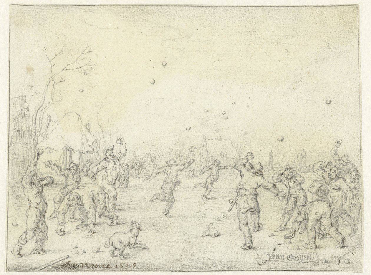 Hommes et garçons lançant des boules de neige - Adriaen Pietersz van de Venne