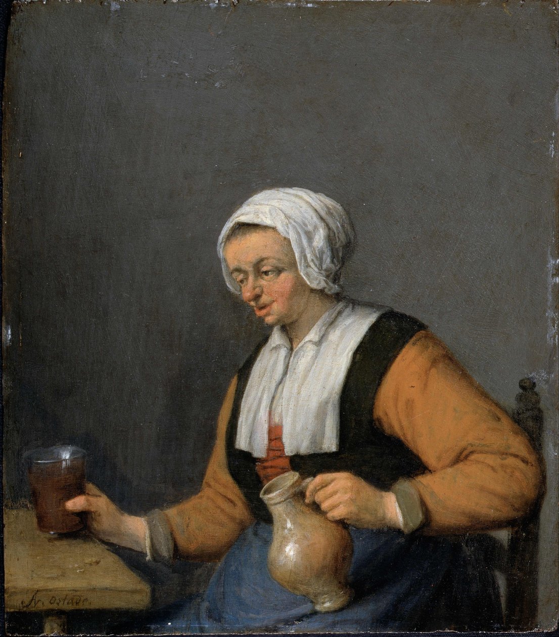 Une femme avec une chope de bière - Adriaen van Ostade