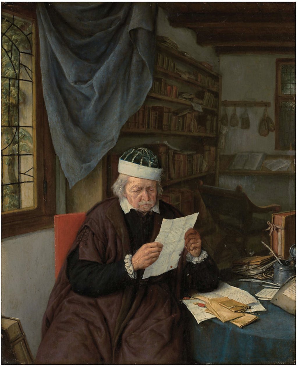 Un avocat assis à une table lisant une lettre - Adriaen van Ostade