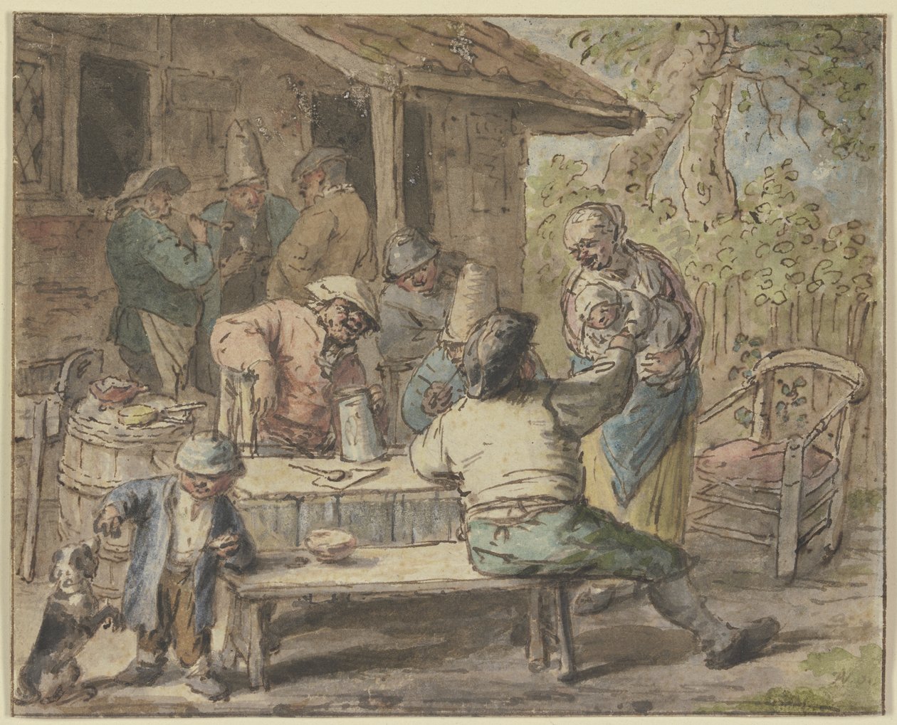 Paysans avec des enfants devant une maison - Adriaen van Ostade
