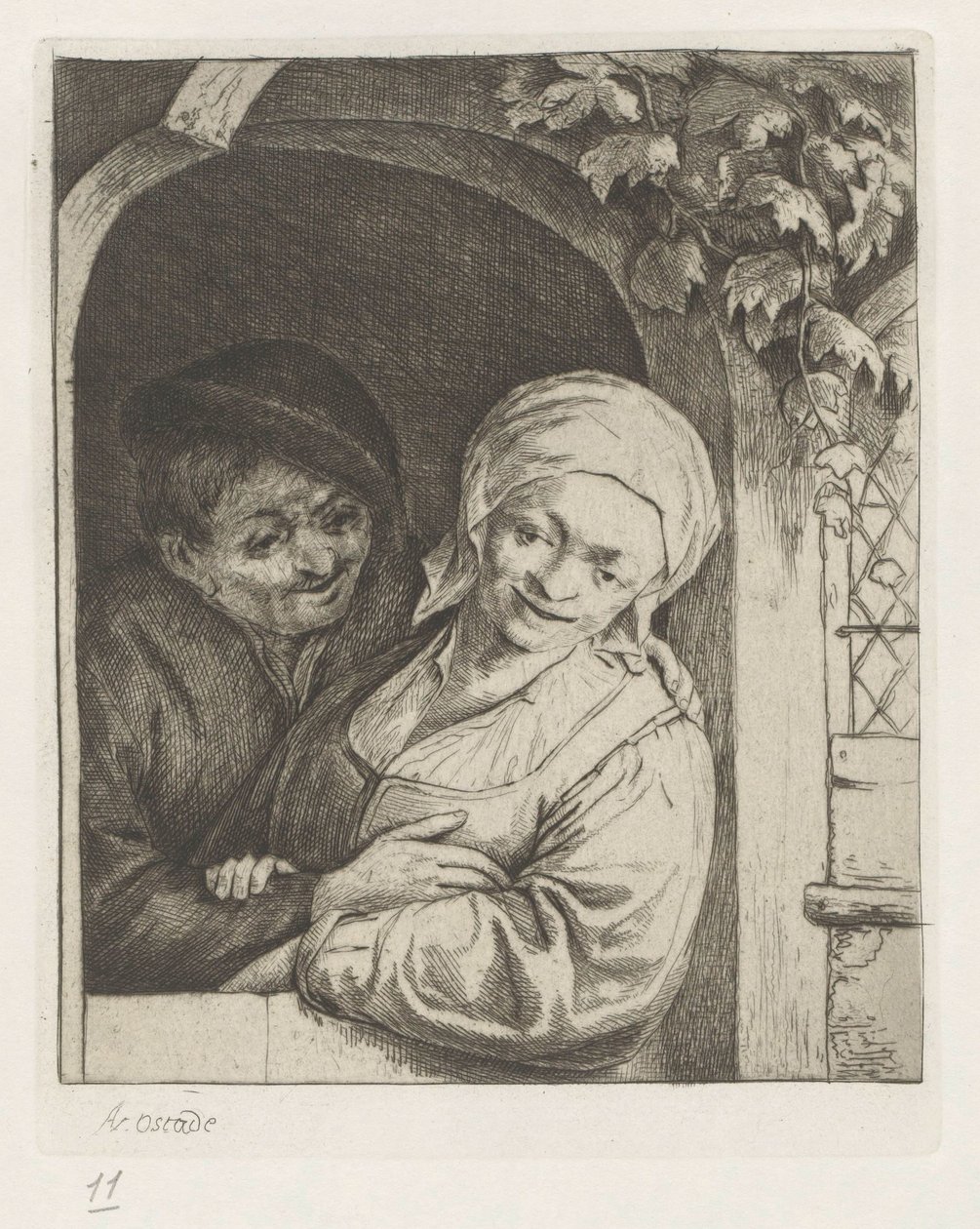 Paysans amoureux dans une porte - Adriaen van Ostade