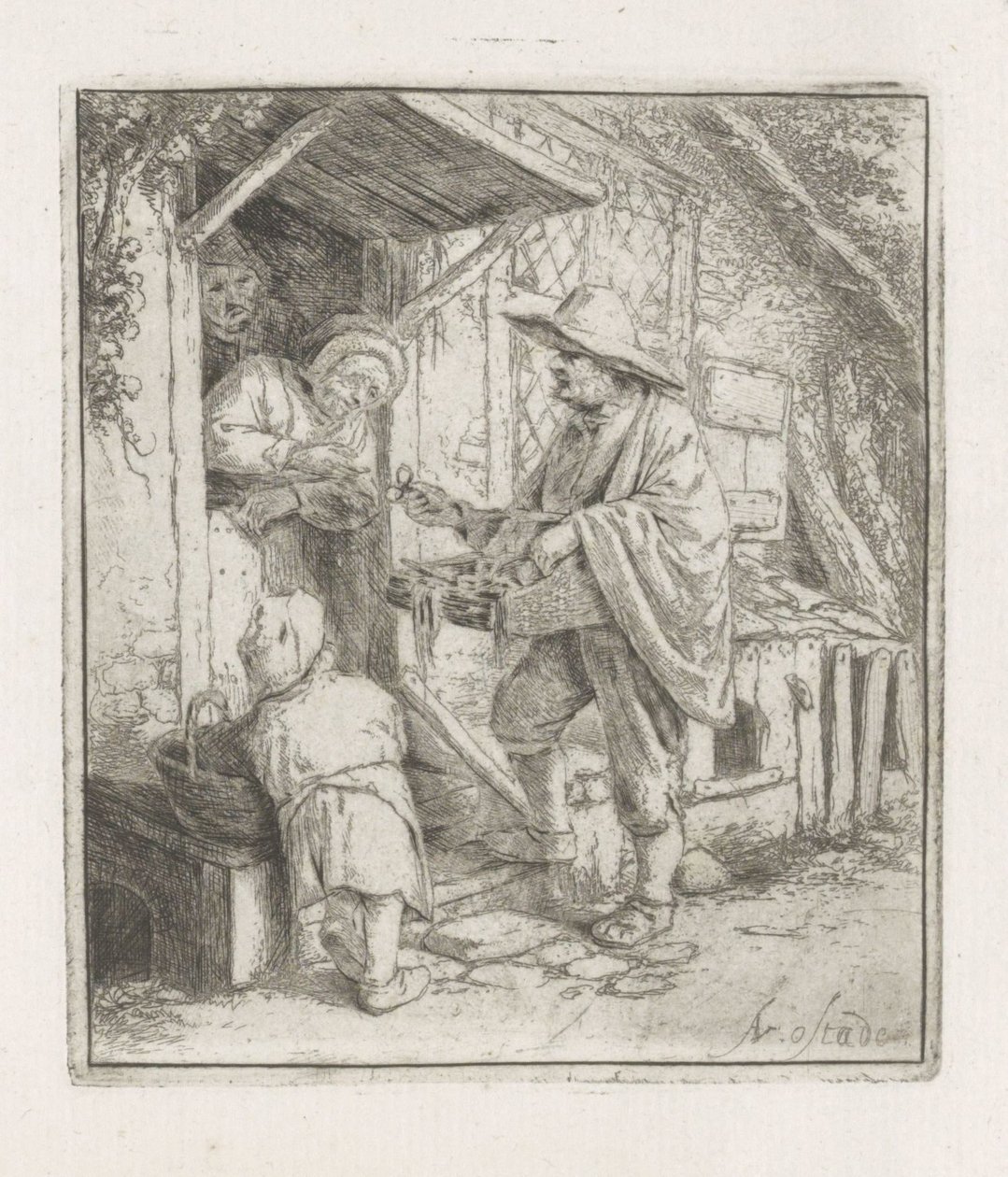 Vendeur de lunettes chez une vieille femme - Adriaen van Ostade