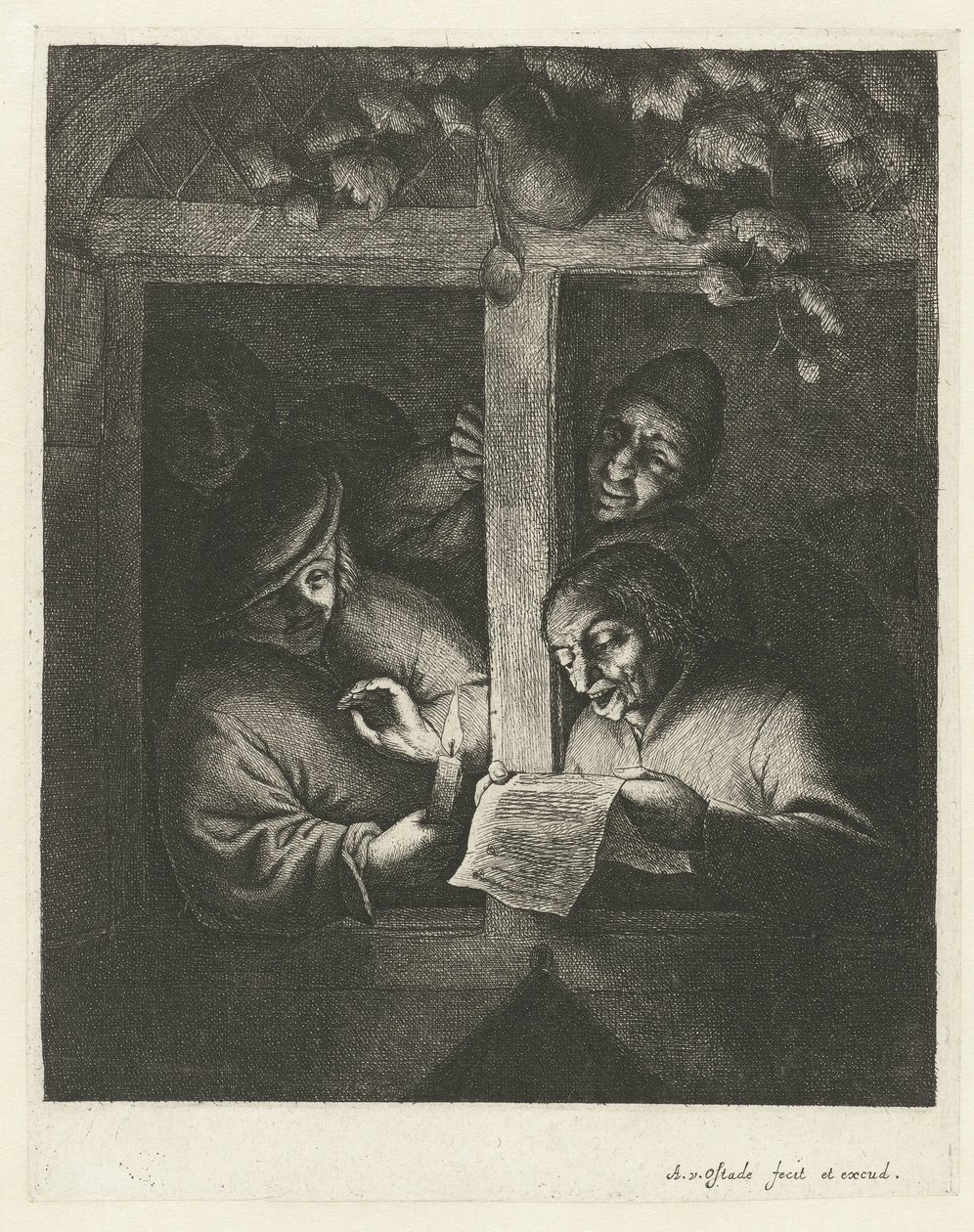 Trois hommes chantant à la lumière d