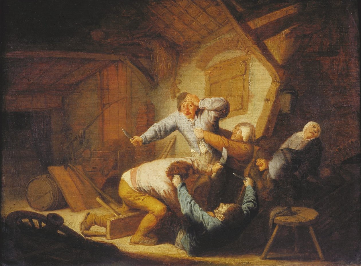 Dutch : Les paysans se battent dans une auberge - Adriaen van Ostade
