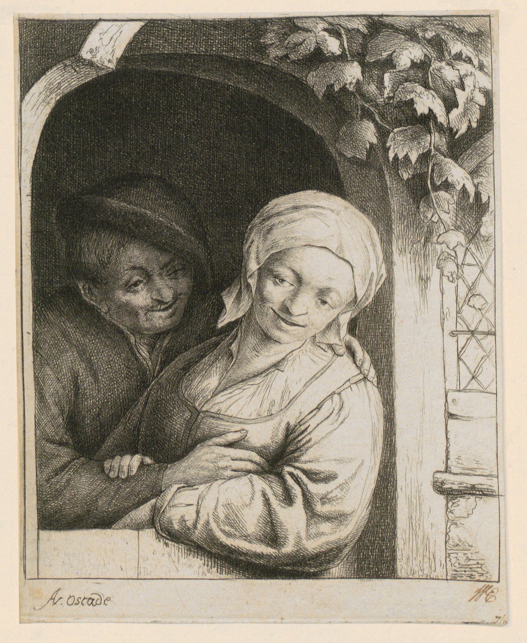 Tendresse rustique - Couple de paysans sur le pas de la porte - Adriaen van Ostade