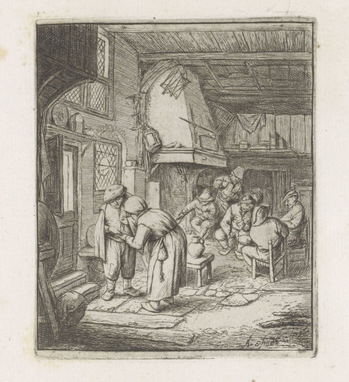 Homme payant une femme dans une auberge - Adriaen van Ostade