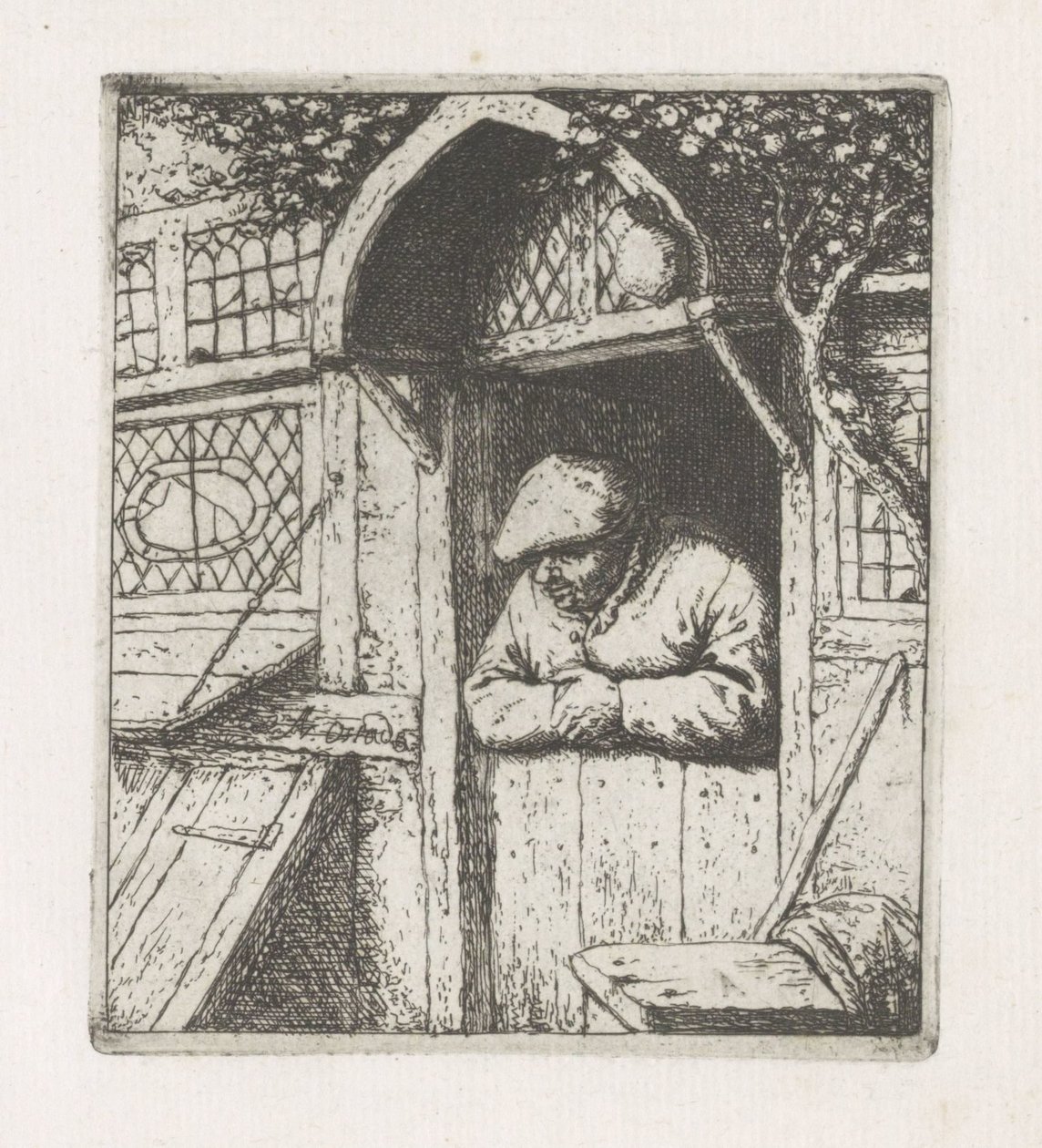 Homme appuyé sur une porte inférieure - Adriaen van Ostade