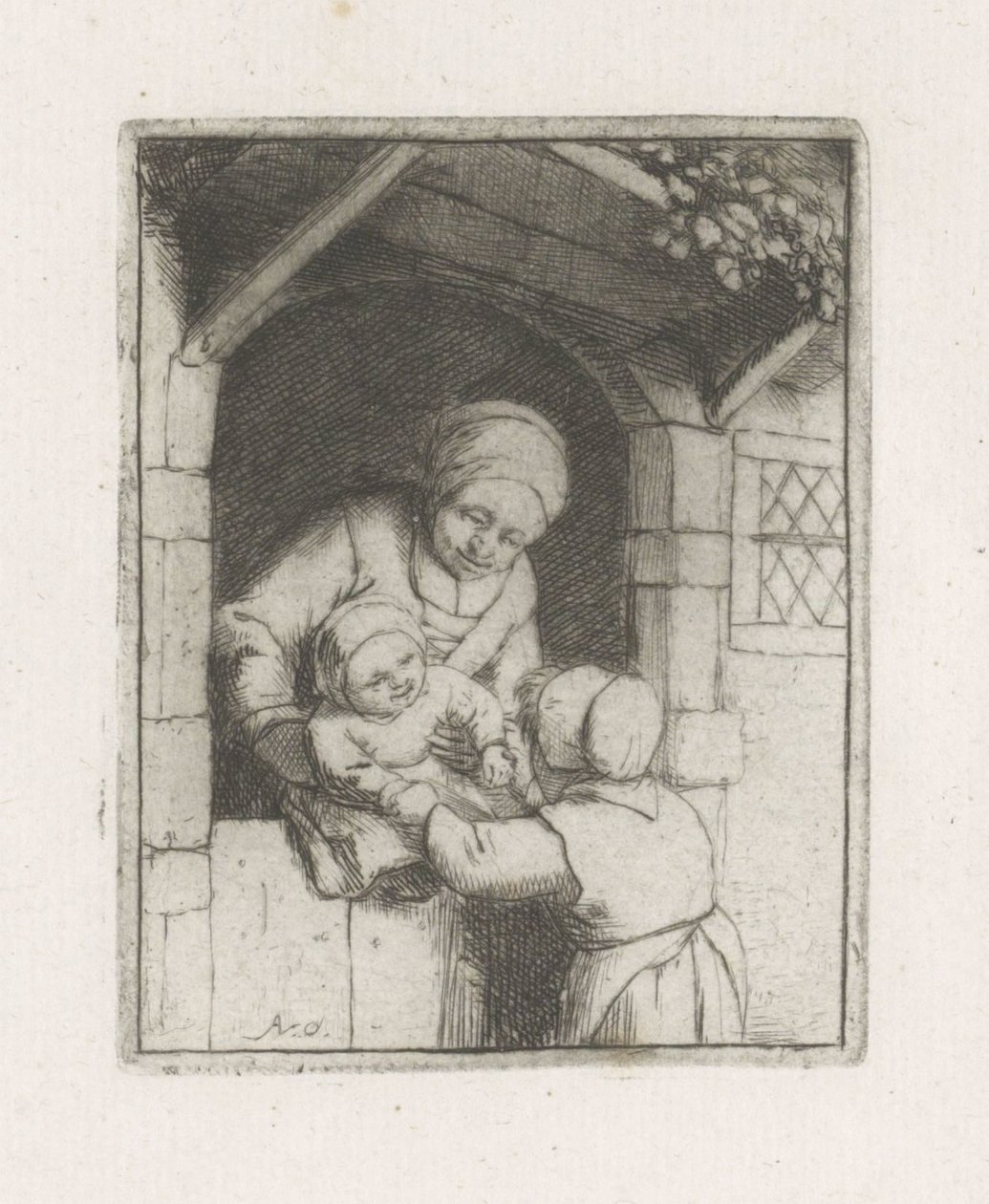 Mère avec deux enfants dans une porte - Adriaen van Ostade