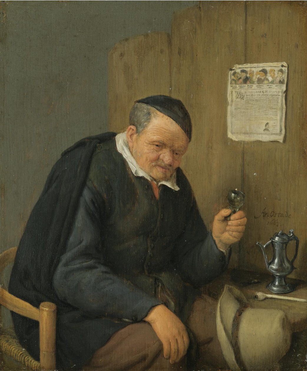 Vieil homme tenant un verre de vin - Adriaen van Ostade